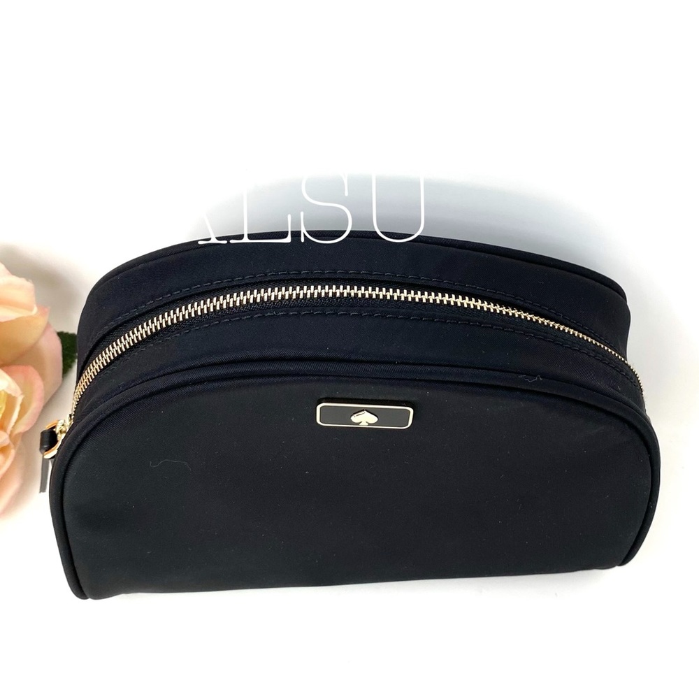 Kate ♠️Spade Medium Dome Cosmetic Canvas Bag Black - Picture 2 of 7